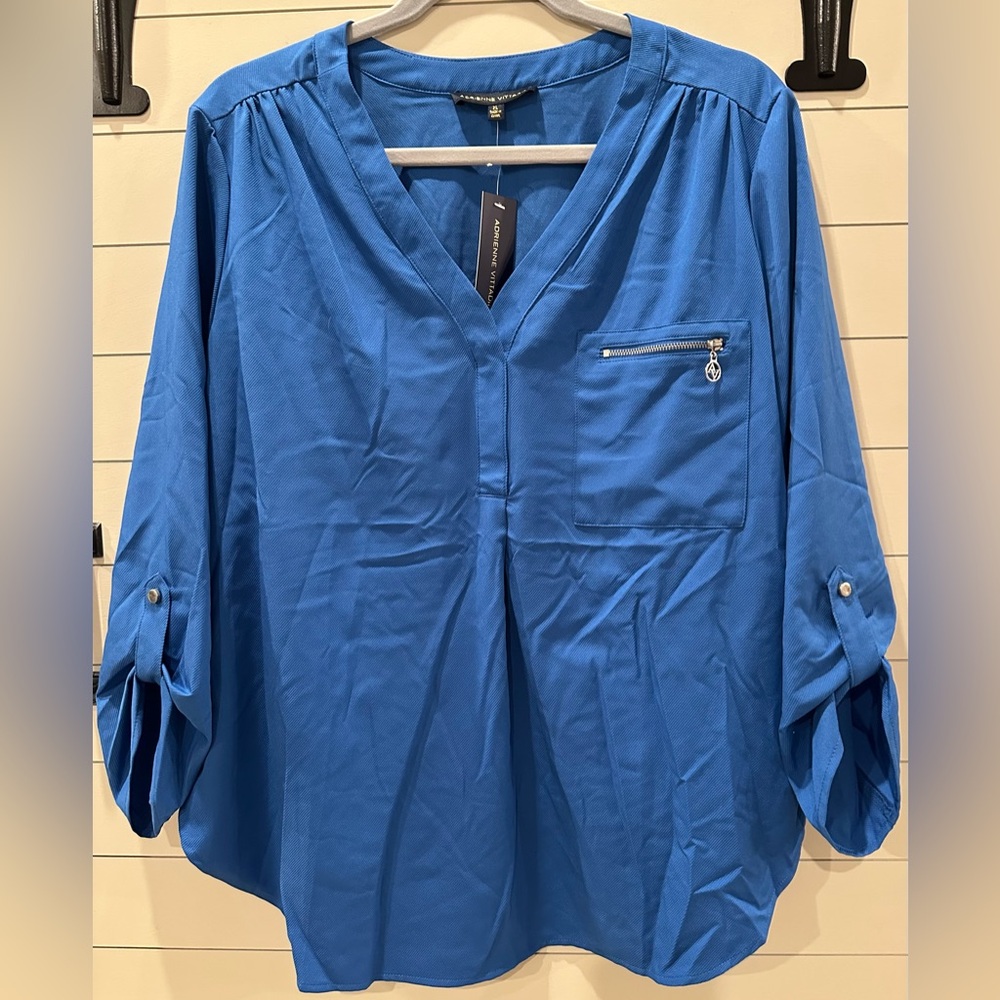 NWT Adrienne Vittadini Royal Blue Zip Pocket Blouse Size XL